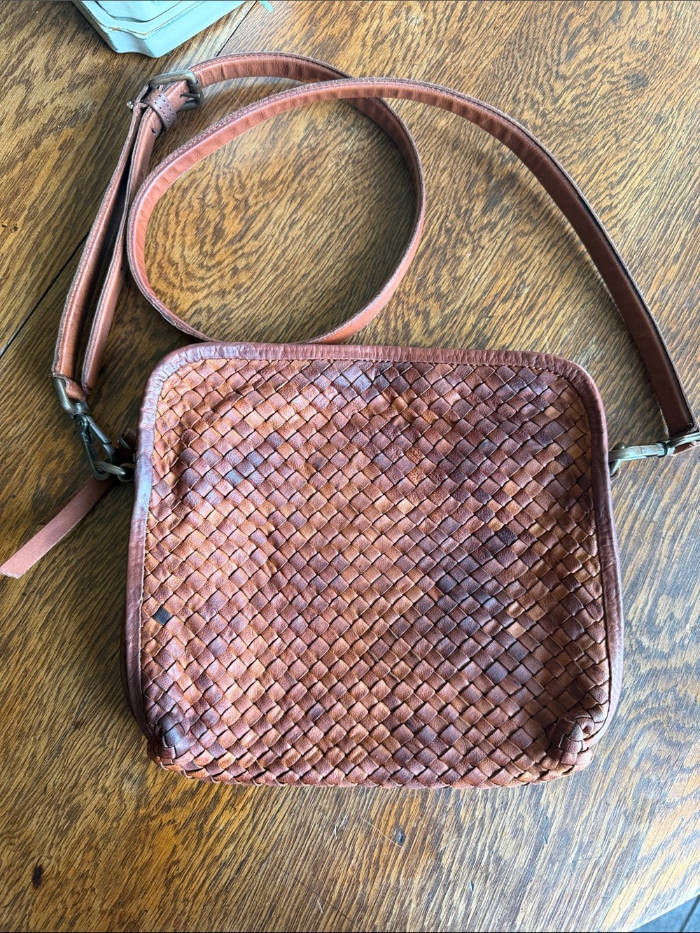 Platania Italy Woven Brown Leather Shoulder Bag Intrecciato Boho